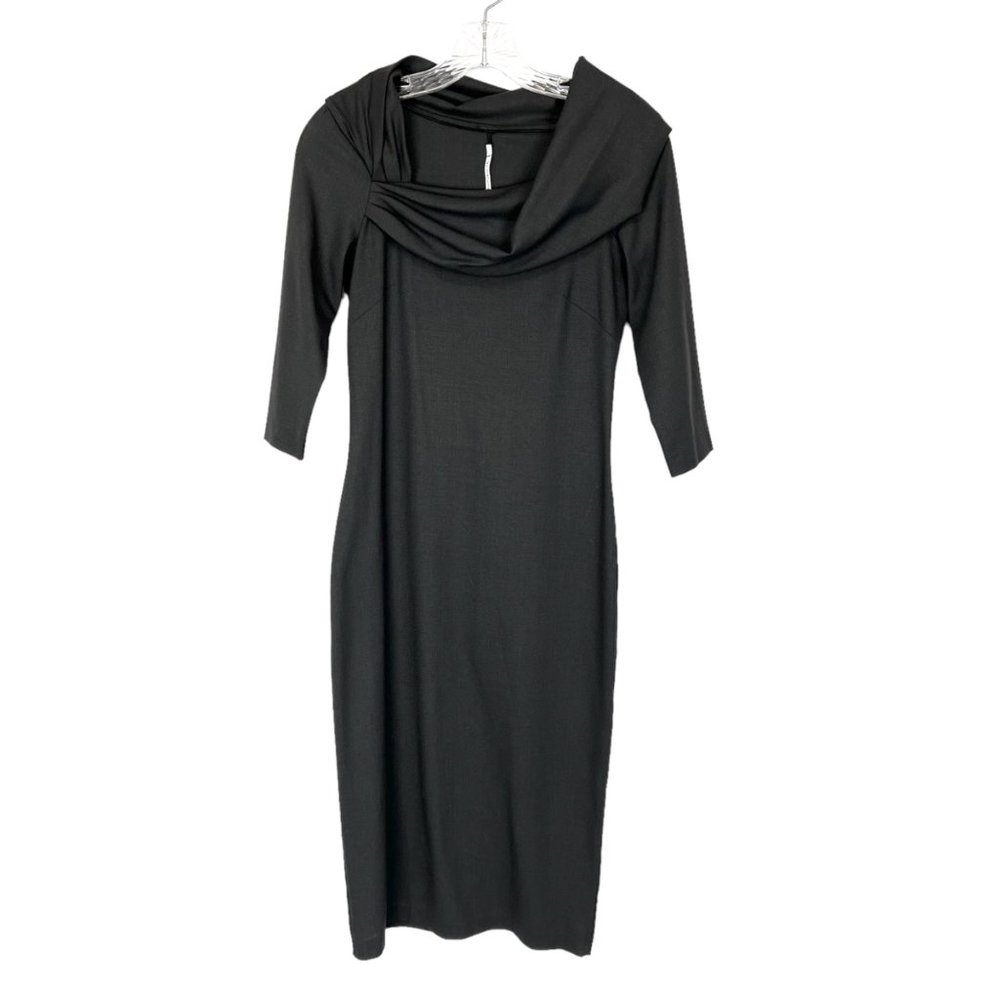 Maison Laviniaturra Womens Gray Drape Neck Midi Dress Italy size IT 40 US 4
